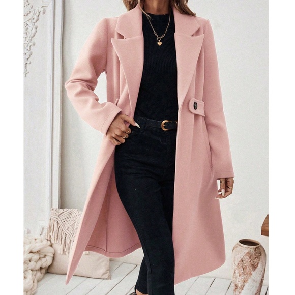 Classic Pink Button up Pockets Loose Fit Coat Jacket - Picture 4 of 7